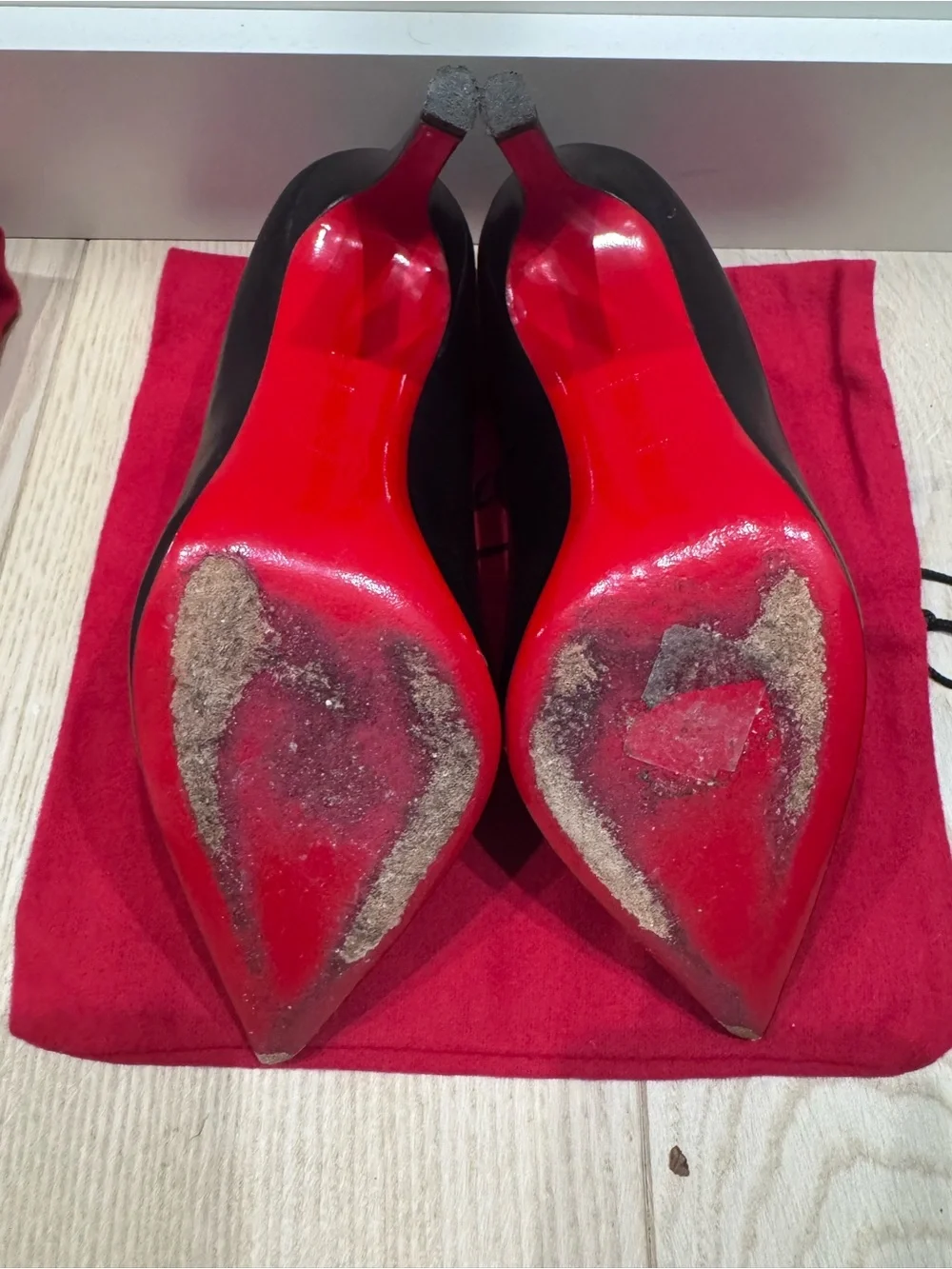 Christian Louboutin Black Leather Pointed 100mm Pumps with Red Dust Bag